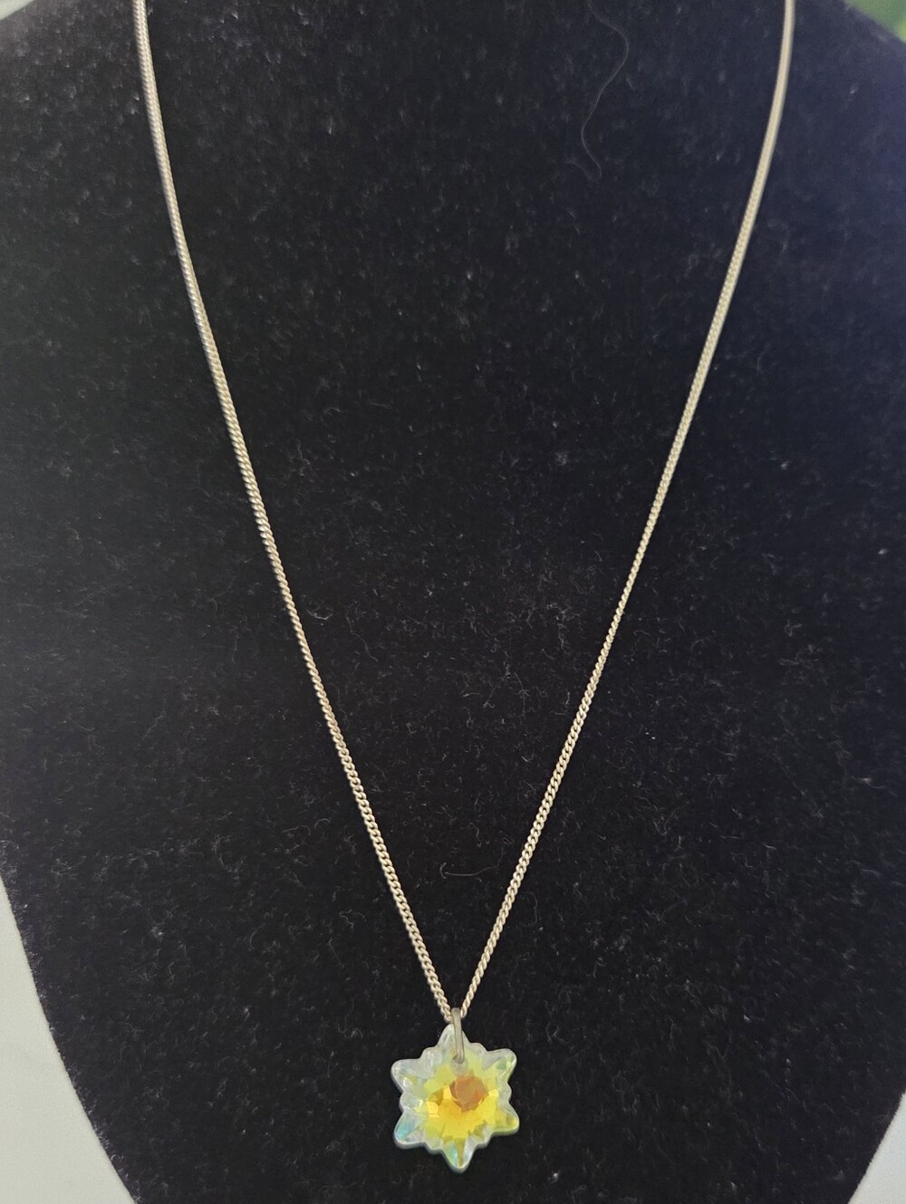 Vintage MJI Italy Sterling Silver Swarovski like AB Crystal Snowflake Necklace